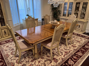 Vintage French Provincial "Stanley Furniture" Dining Table + 6 Chairs (*2 leaves shown in table)