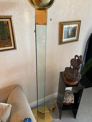 Italian Brass and Glass Mid Century Torchiere Floor Lamp
