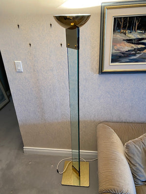 Italian Brass and Glass Mid Century Torchiere Floor Lamp