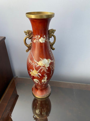 Red/Brass Mother of Pearl Inlay vase