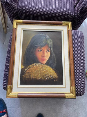 Original Framed Oil Painting, Girl by T.W.