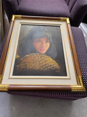 Original Framed Oil Painting, Girl by T.W.