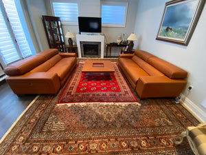 2 'Polaris' Italian Leather Sofas + Leather Coffee Table