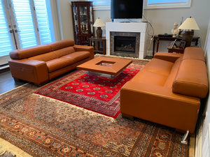 2 'Polaris' Italian Leather Sofas + Leather Coffee Table