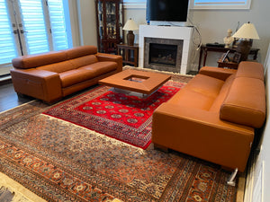 2 'Polaris' Italian Leather Sofas + Leather Coffee Table