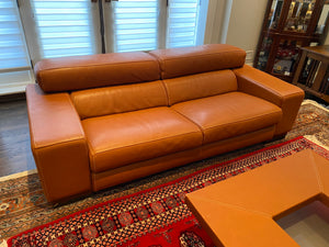2 'Polaris' Italian Leather Sofas + Leather Coffee Table