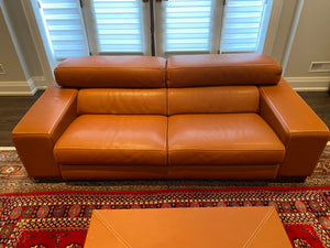 2 'Polaris' Italian Leather Sofas + Leather Coffee Table