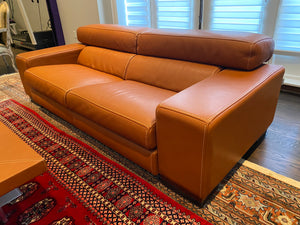 2 'Polaris' Italian Leather Sofas + Leather Coffee Table