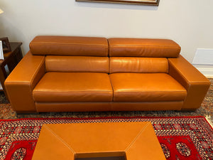 2 'Polaris' Italian Leather Sofas + Leather Coffee Table