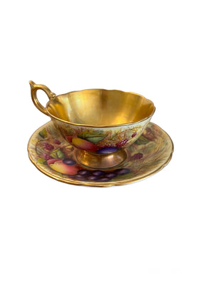 Aynsley 'Orchard Gold' Large Tea Cup and Saucer Signed 'N.Brunt'