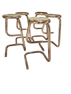 Set of 5 Mid Century Modern Chrome K700 Paperclip Tubular Bar Stools by Kinetics