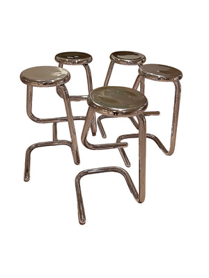 Set of 5 Mid Century Modern Chrome K700 Paperclip Tubular Bar Stools by Kinetics