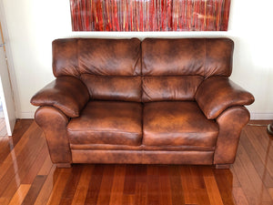 Burnt Brown Leather Love Seat