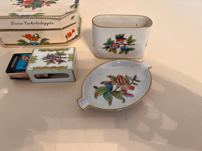 Herend Queen Victoria- Cigarette Holder, Ashtray, Matchstick Holder