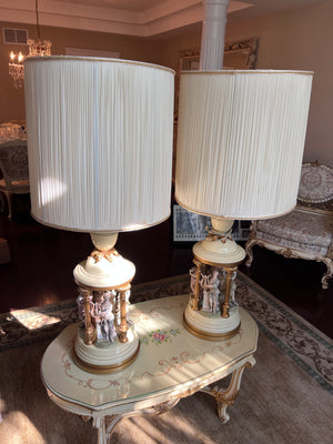 Pair of Antique French Regency White Large Table Lamps