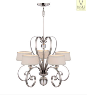 Quoizel UPMM5005IS Uptown Madison Manor 5 Light 29 inch Imperial Silver Chandelier Ceiling Light in White Linen Shade (brand new)