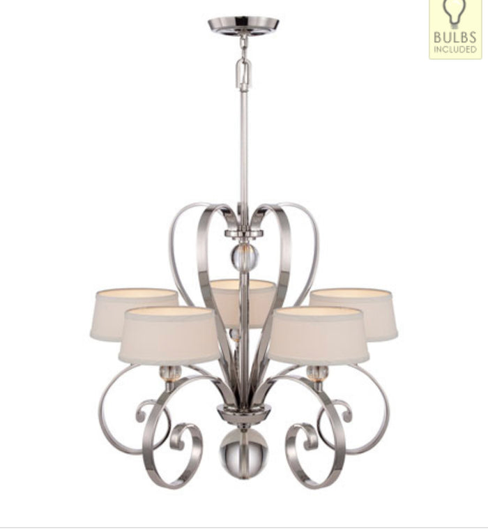 Quoizel UPMM5005IS Uptown Madison Manor 5 Light 29 inch Imperial Silver Chandelier Ceiling Light in White Linen Shade (brand new)