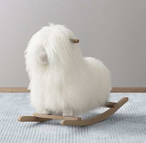 *BRAND NEW Restoration Hardware MONGOLIAN WOOL ANIMAL ROCKER - LAMB NATURAL (*Retail value $775)